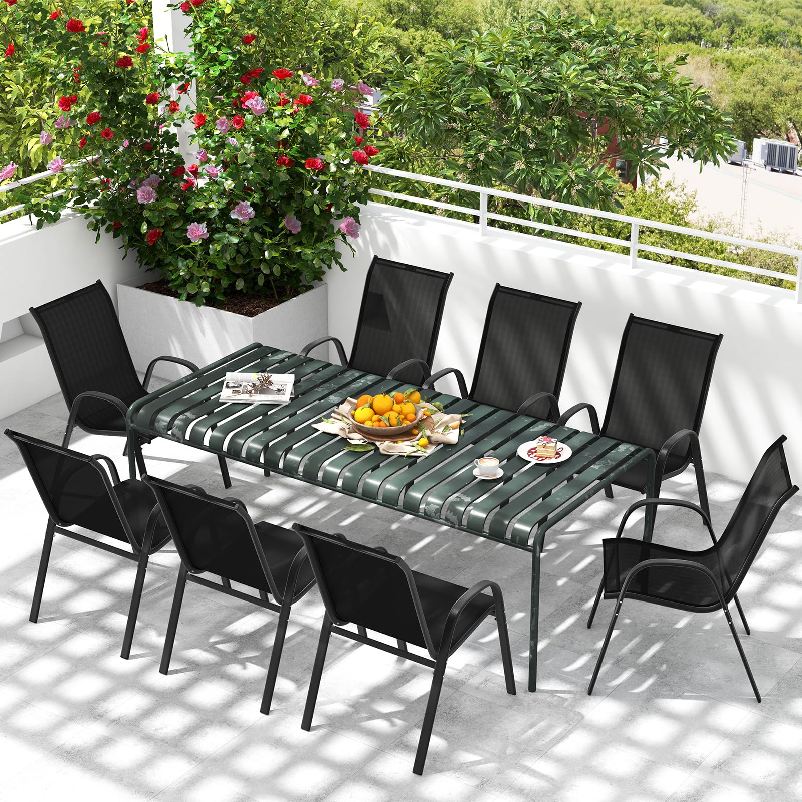 Tangkula chair at poolside conveying weather resistance and easy maintenance