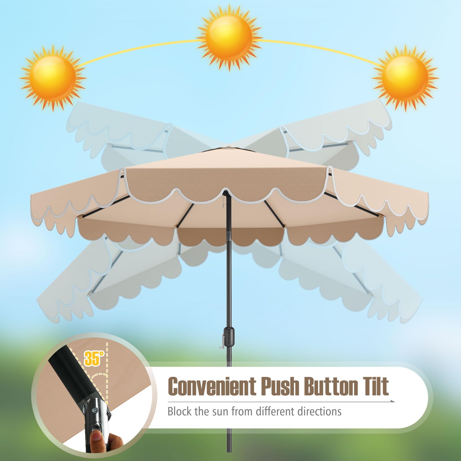 Tangkula metal ribs and safety latch emphasizing sturdy wind resistance