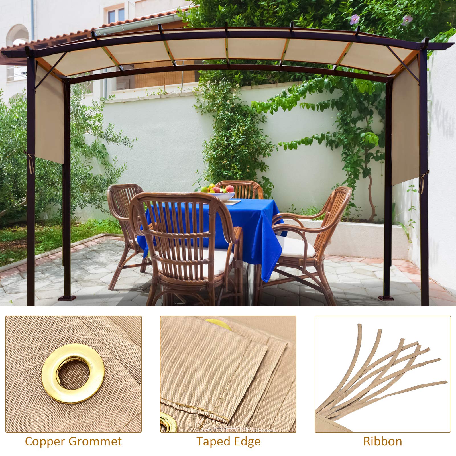 Tangkula canopy next to chair for scale, illustrating full 17 by 7 ft coverage