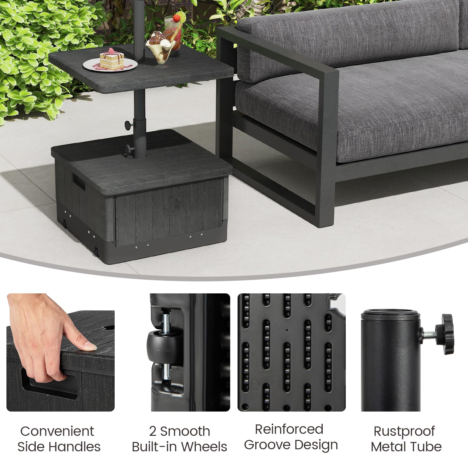 Tangkula next to patio chair for size comparison and compact footprint