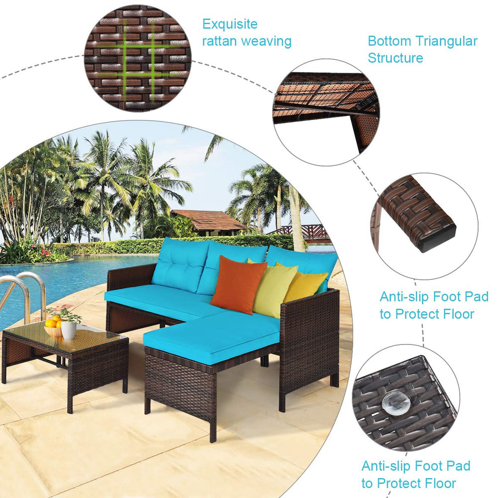 Tangkula set with person for scale showing space-saving arrangement benefit