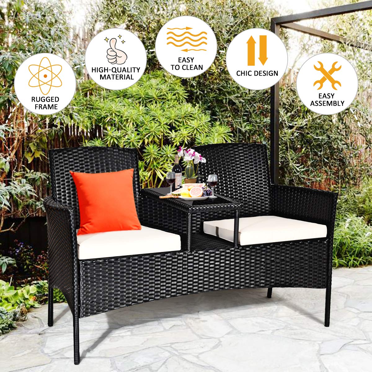 Tangkula size comparison with a standard chair showing compact footprint
