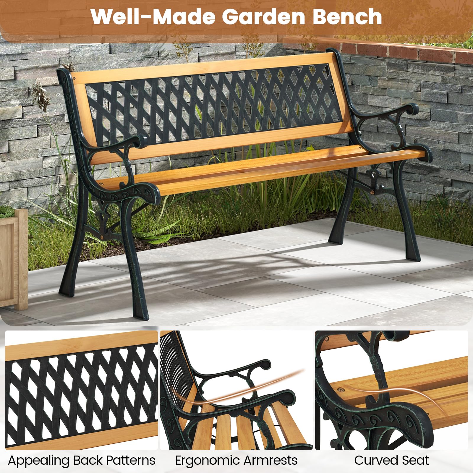 Tangkula bench with two people seated showing size and weight capacity