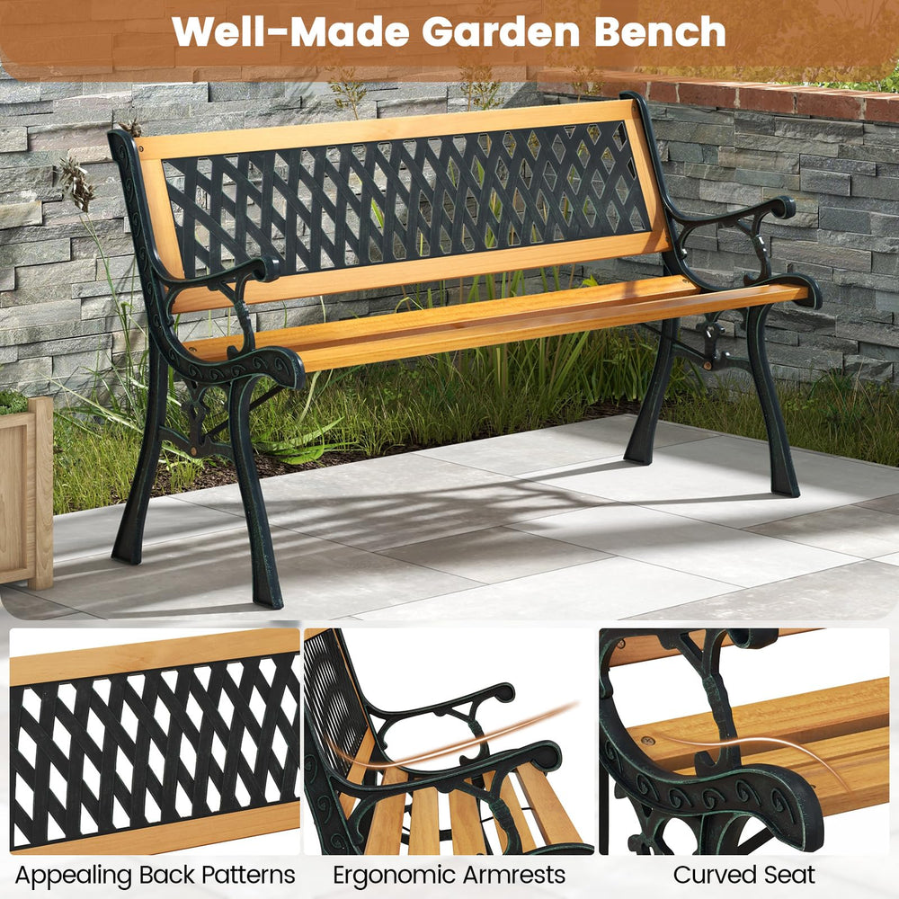 Tangkula bench with two people seated showing size and weight capacity