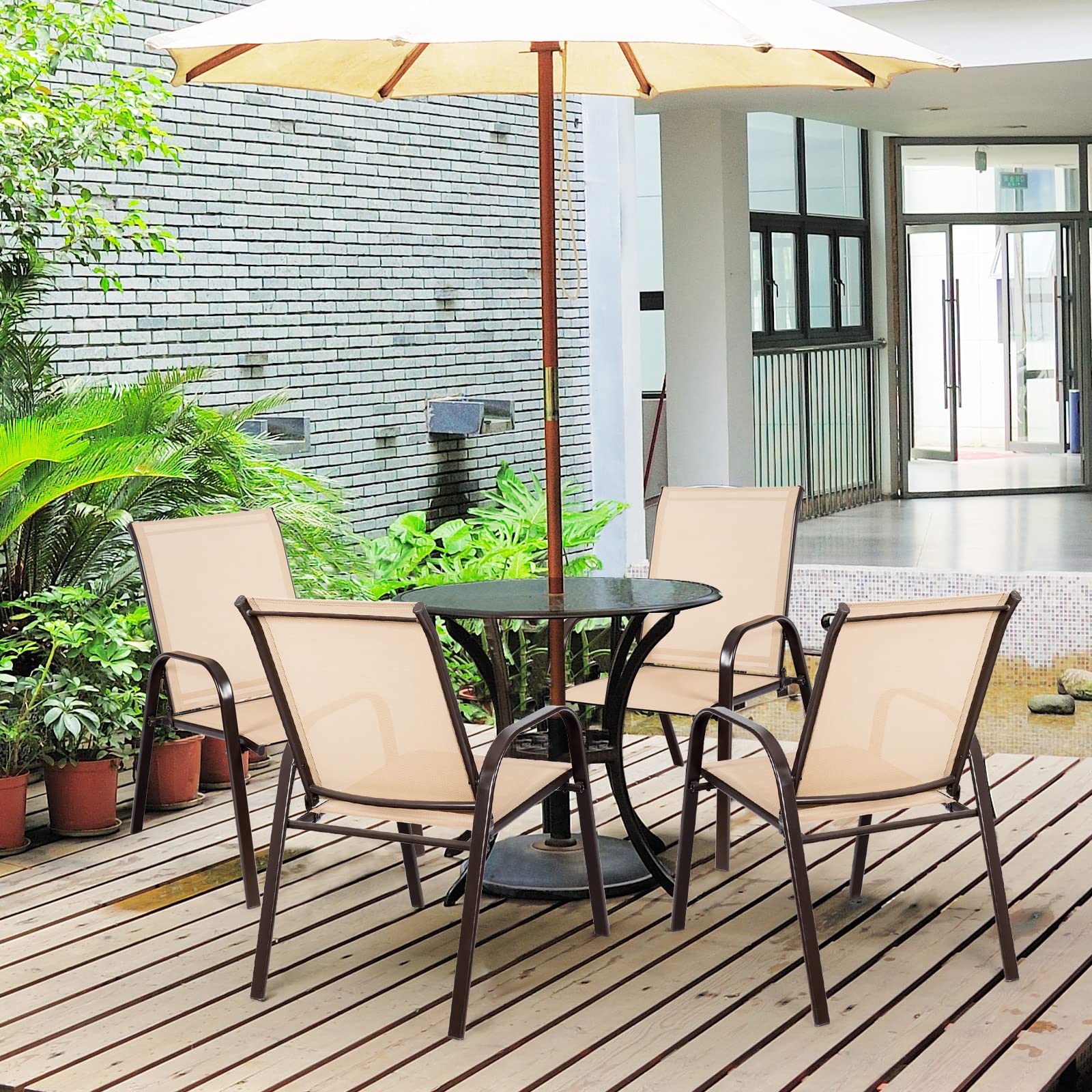 Tangkula side profile showing curved armrest for relaxed support