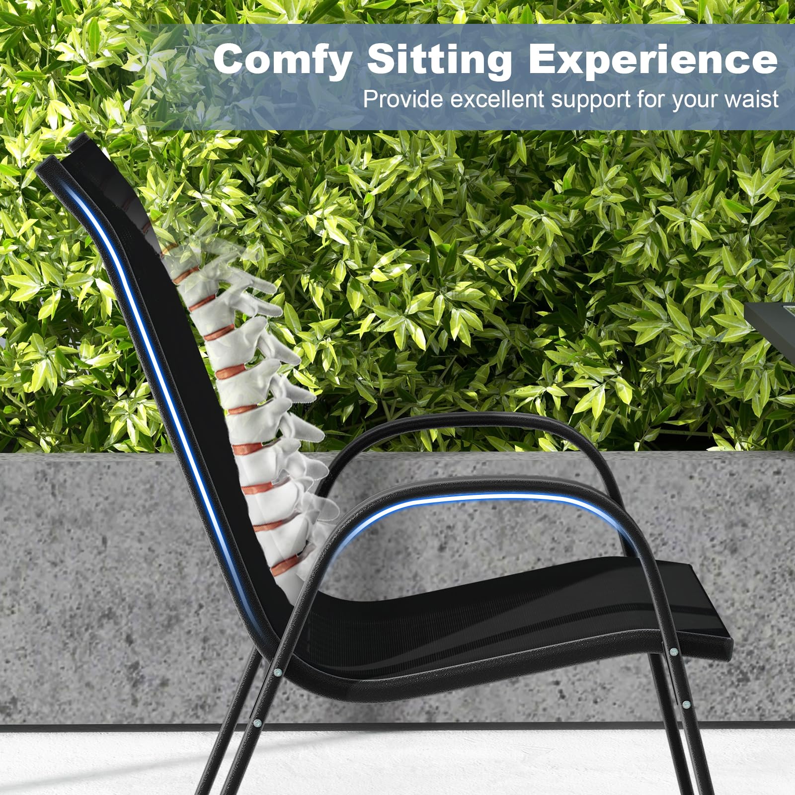 Tangkula chair next to tape measure showing dimensions for planning