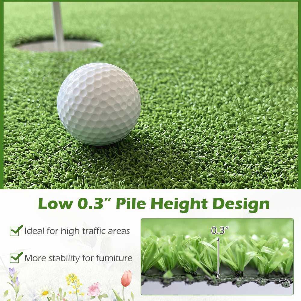 Tangkula turf next to measuring tape to show scale and 65 sq.ft coverage