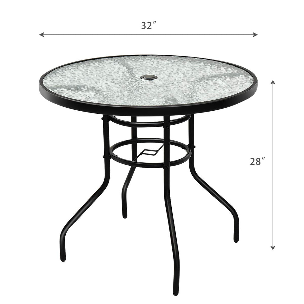 Tangkula table next to outdoor chair for scale and appropriate seating fit