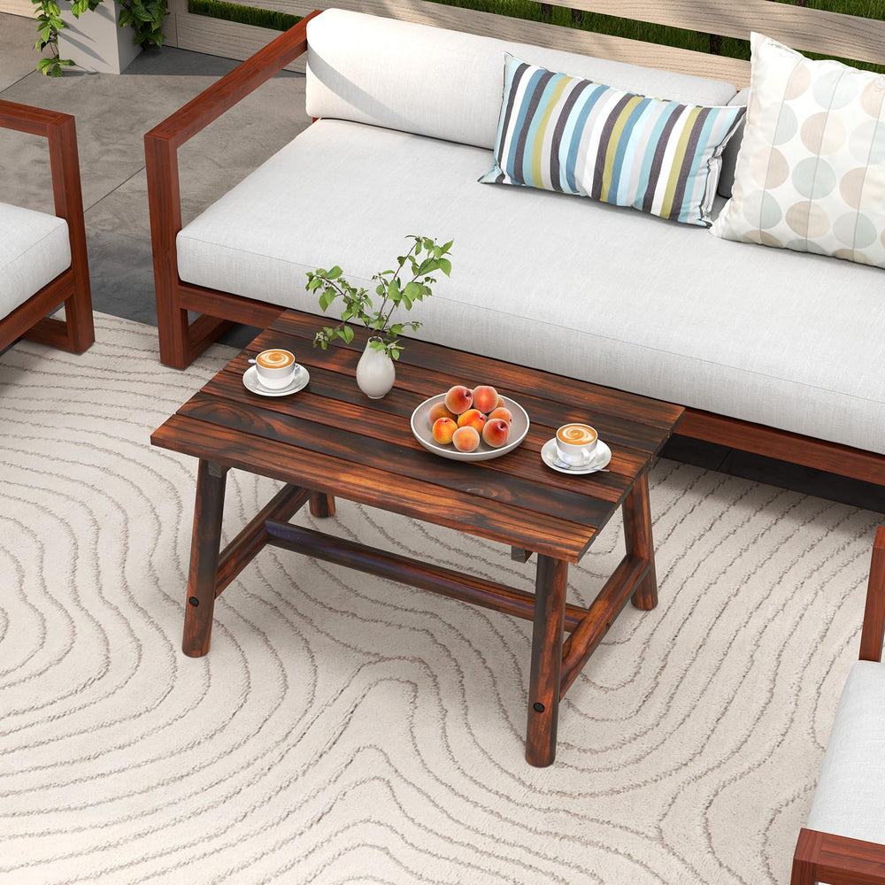 Tangkula slatted top closeup highlighting wood grain and easy water runoff benefit