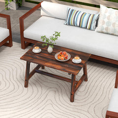 Tangkula slatted top closeup highlighting wood grain and easy water runoff benefit