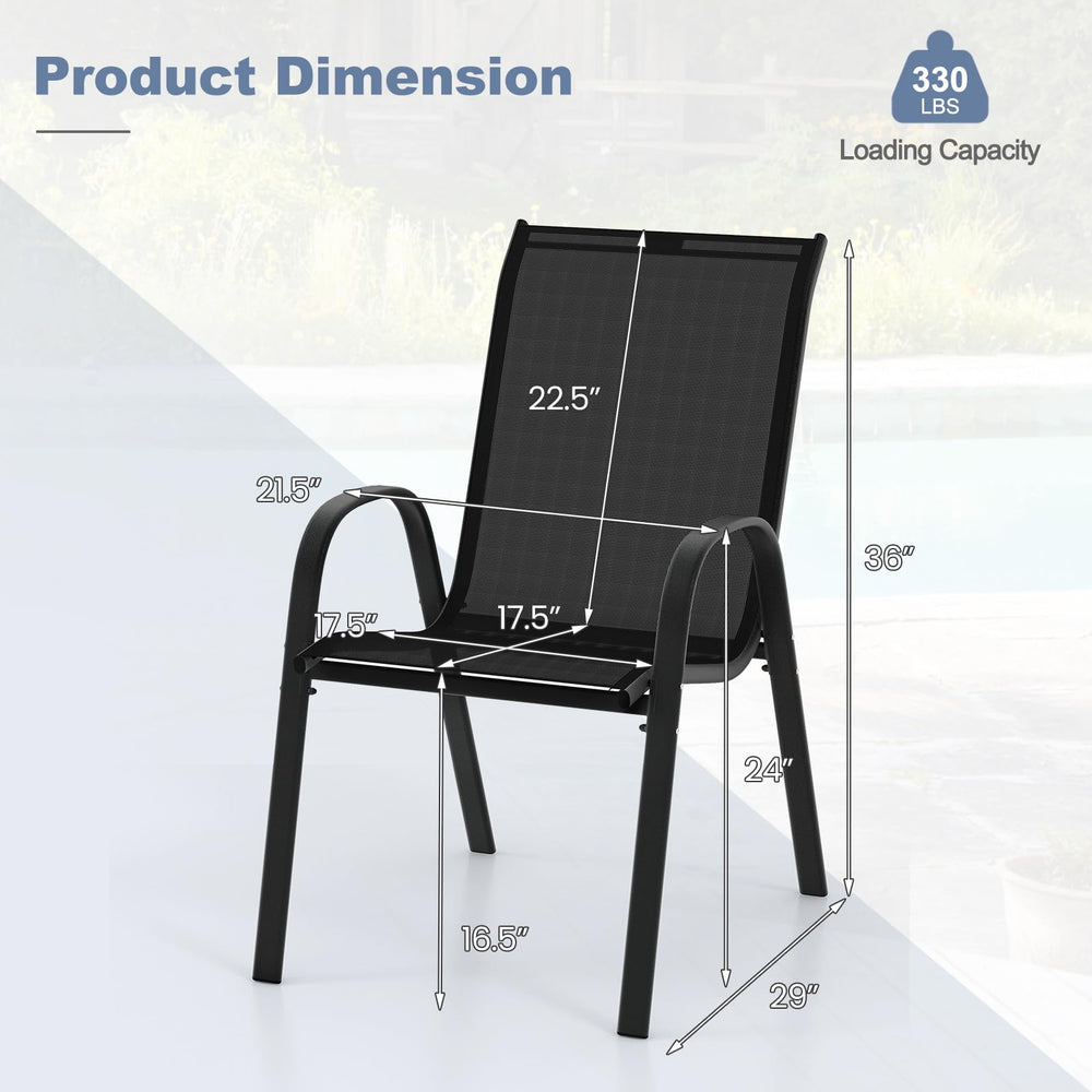 Tangkula stacked chairs demonstrating space-saving vertical storage benefit