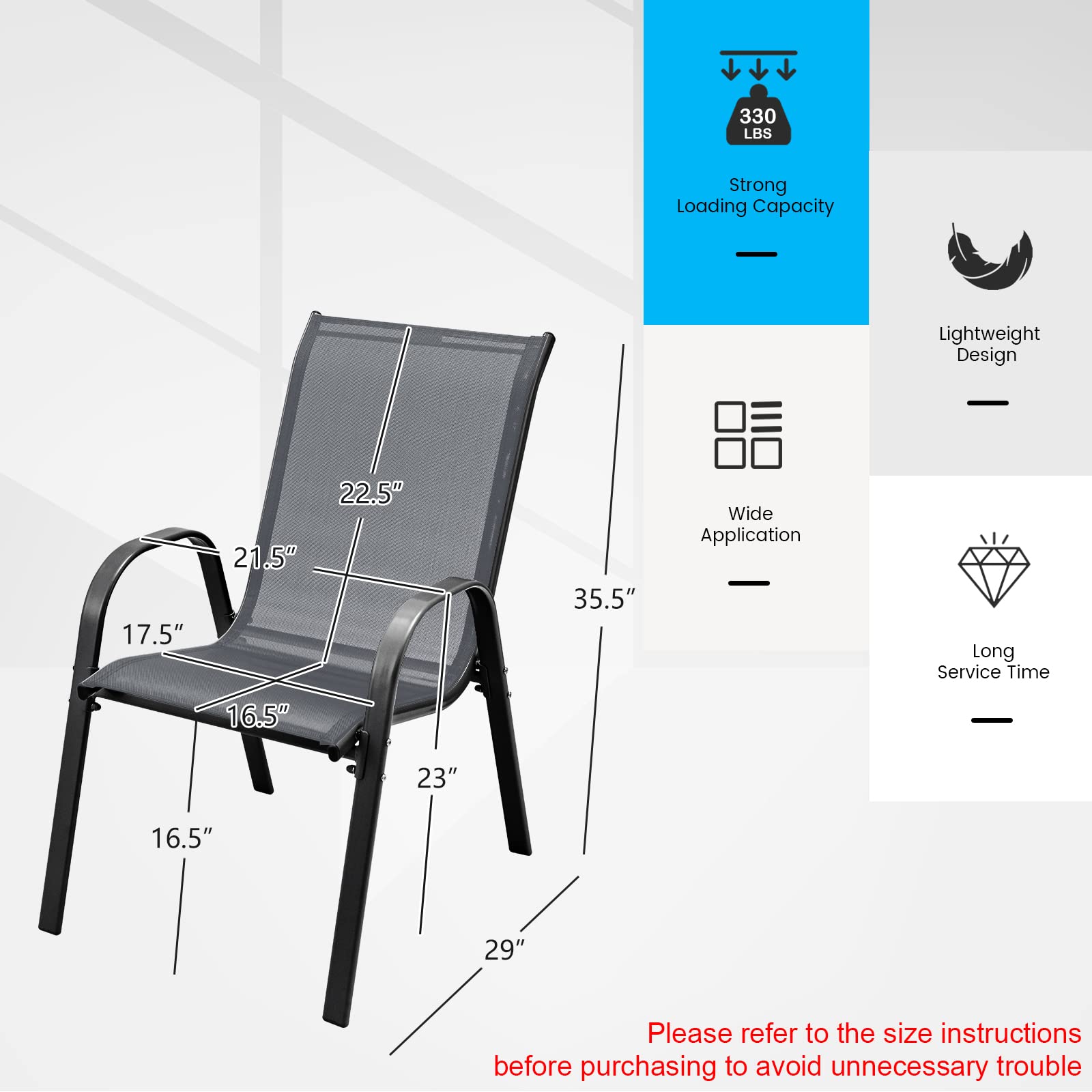 Tangkula stacked chairs in storage demonstrating space-saving advantage