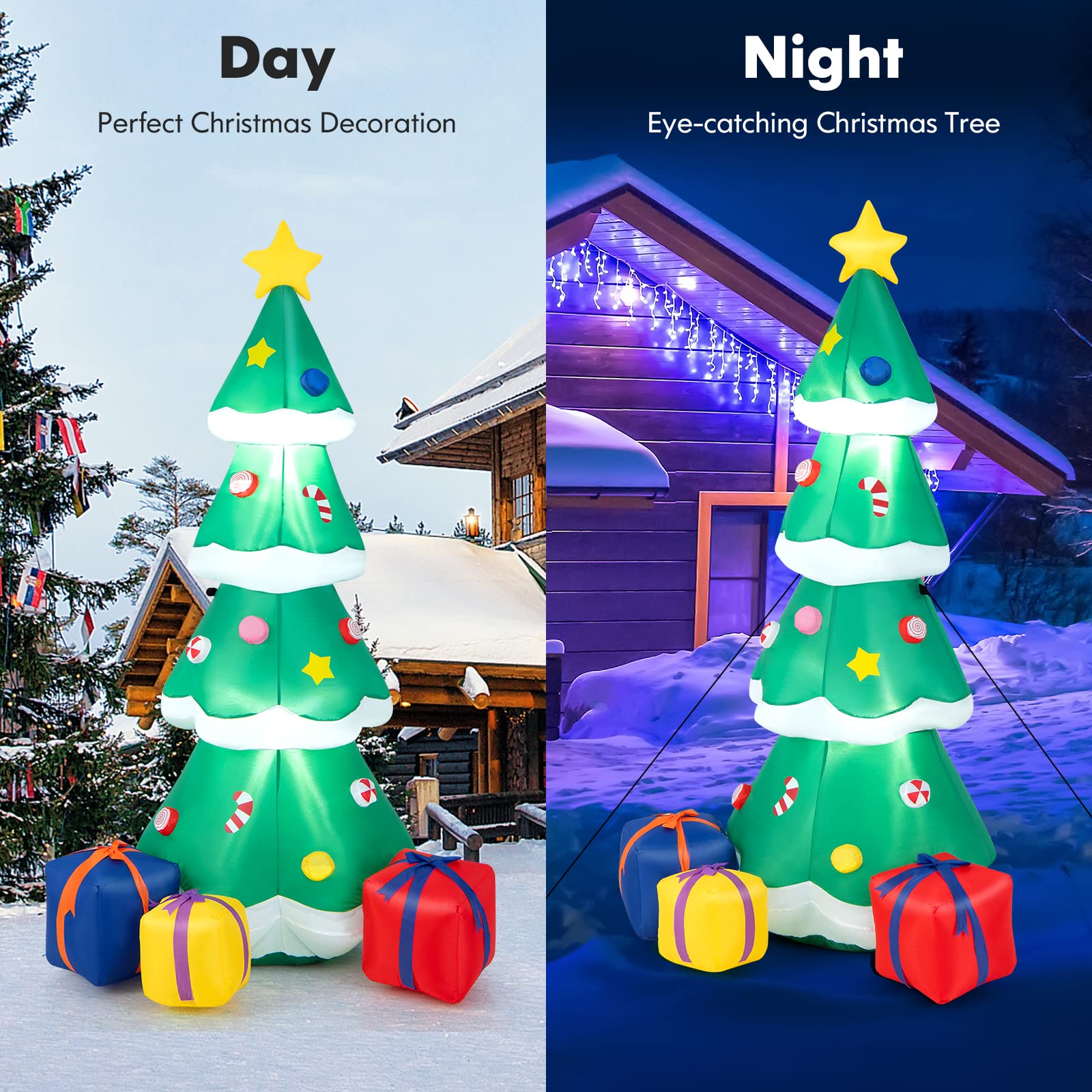 Tangkula inflatable tree on a porch creating inviting holiday curb appeal