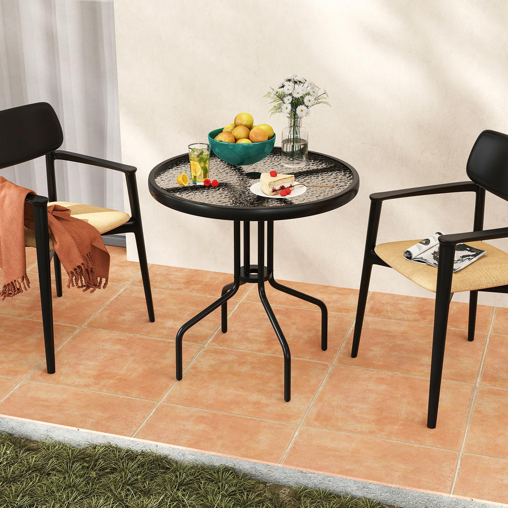 tangkula umbrella hole with fixing brackets shows secure shaded dining capability