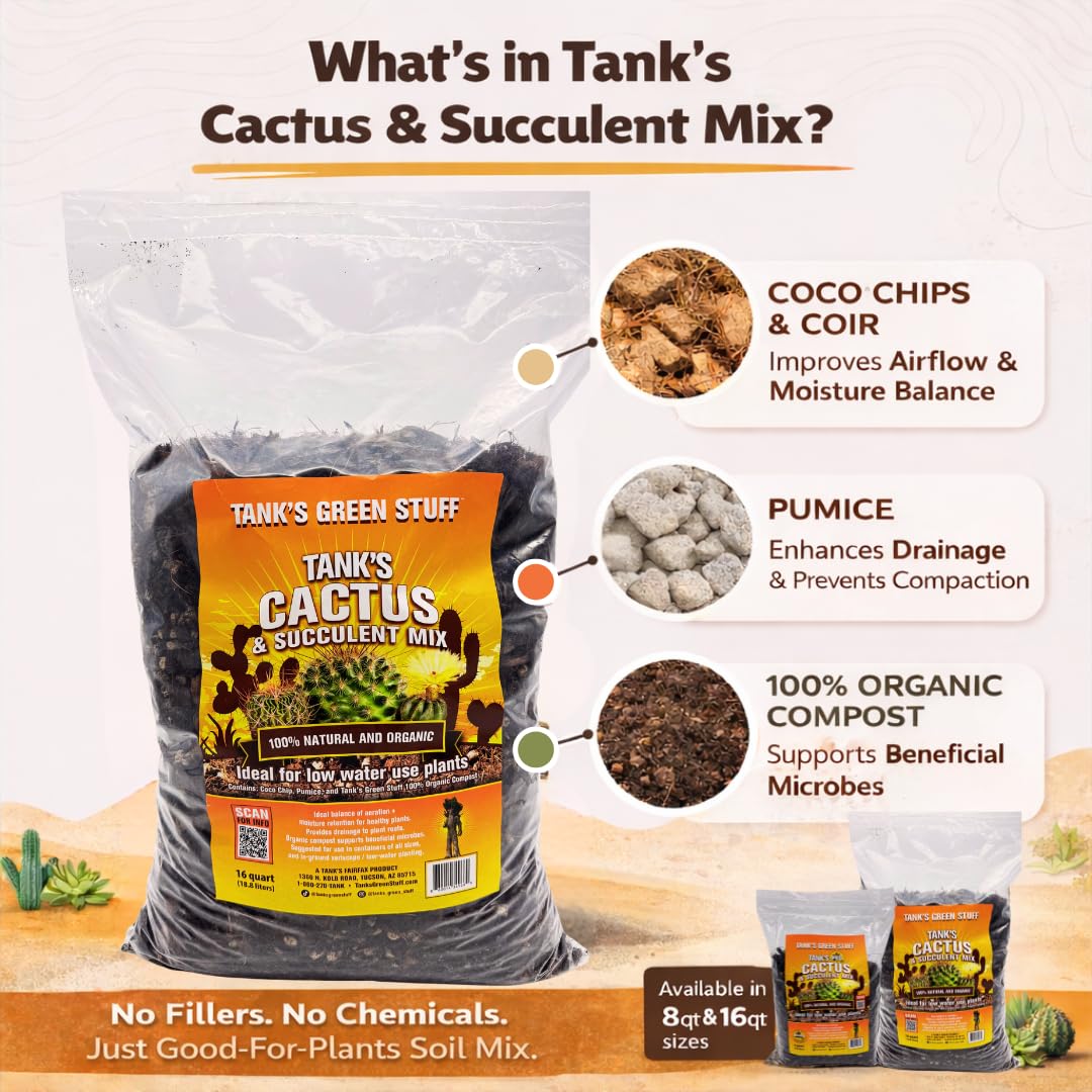 Tank's Green Stuff used in pot with cactus demonstrating improved drainage benefit
