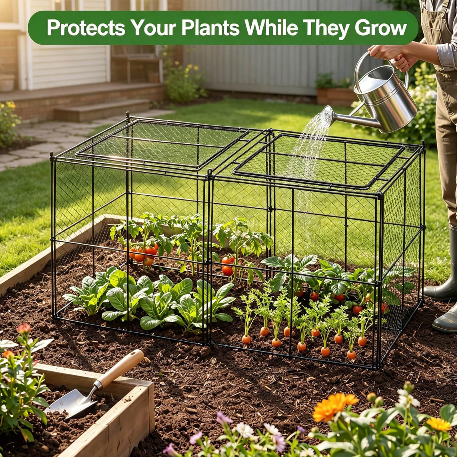 TAOMENNI crop cage in a garden setting protecting vegetables while allowing airflow