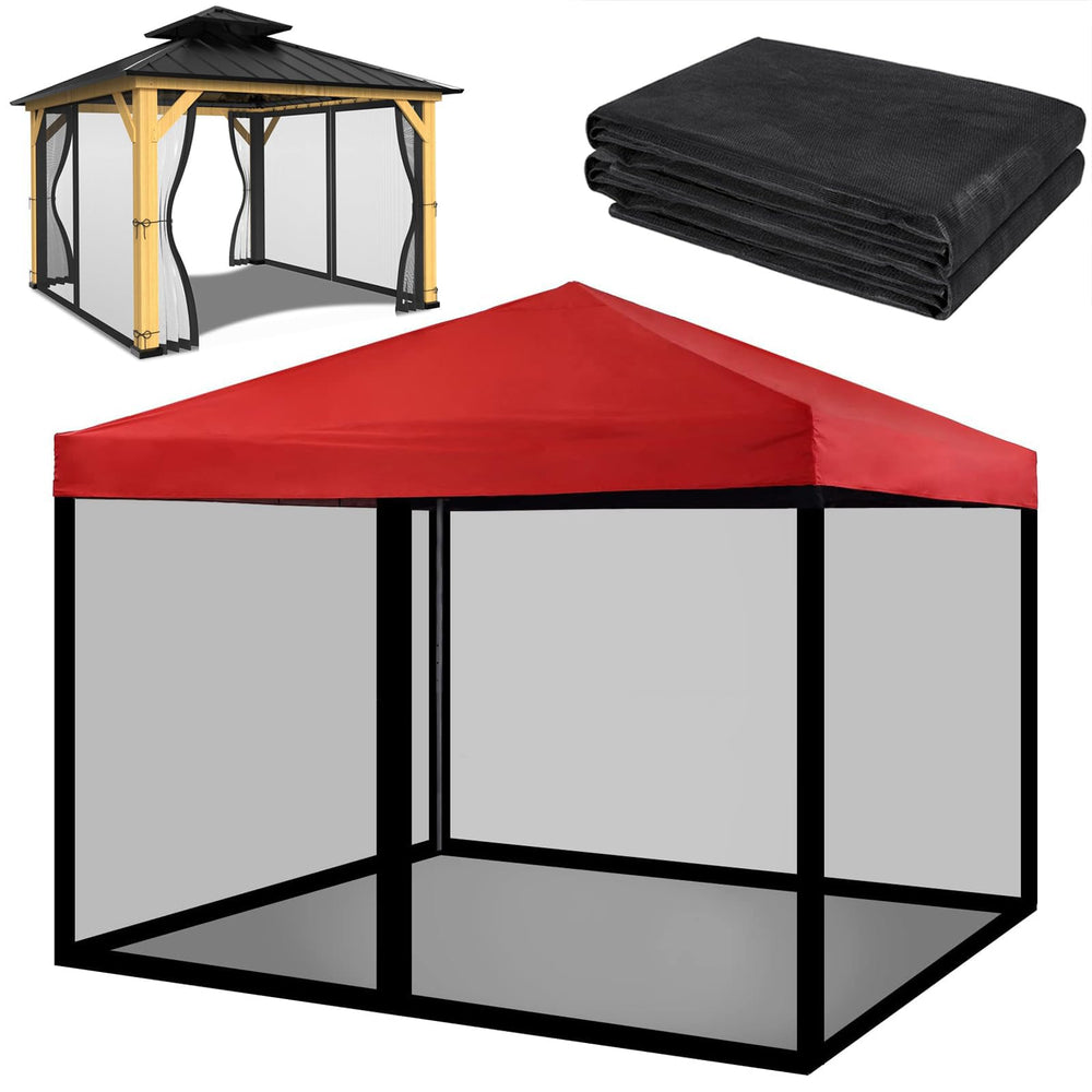 Tappio front view of full 10x10 mesh protecting a gazebo for pest-free relaxation