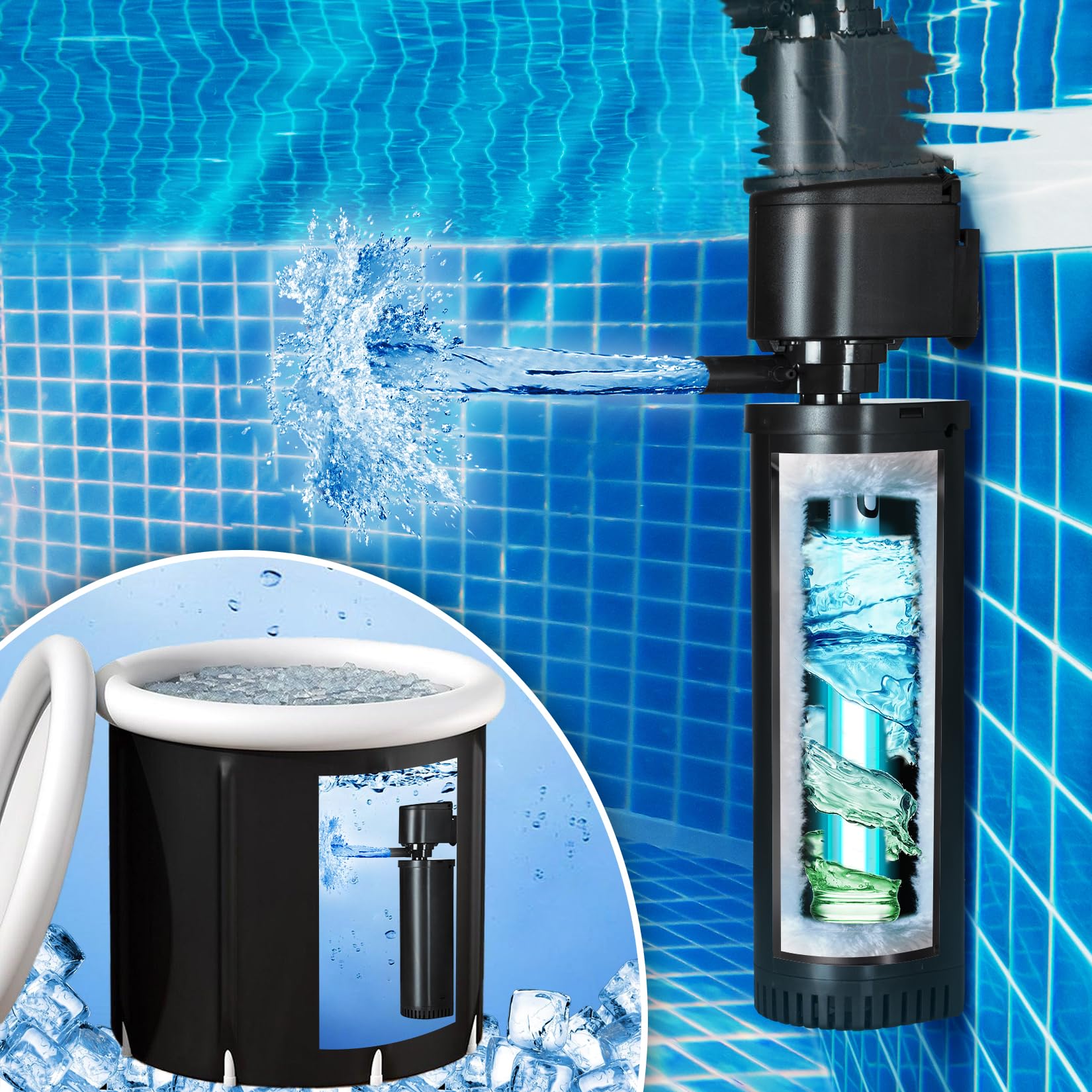 TARARIUM front unit view showing compact 4-in-1 filter and clean-tub benefit