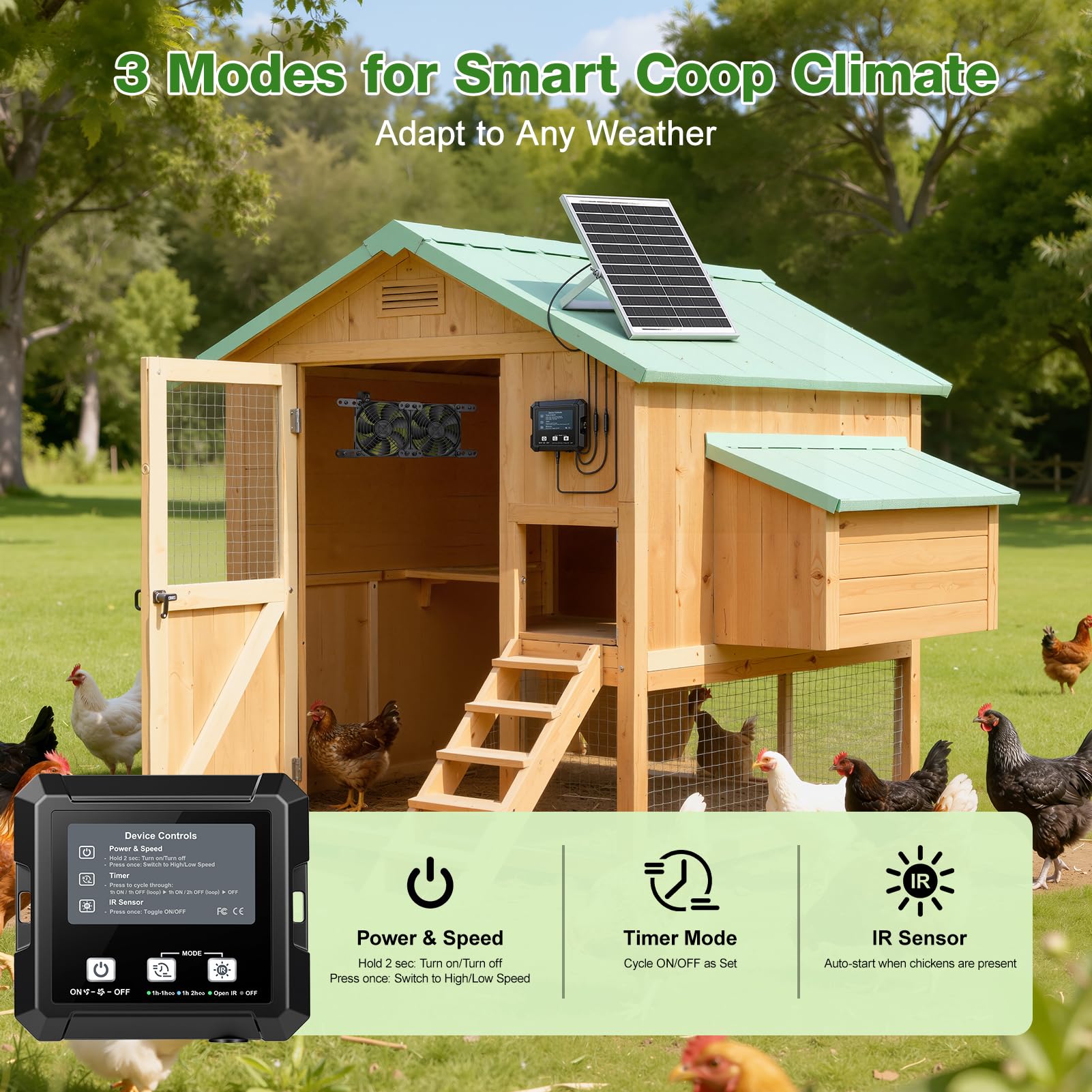 TARKARI mounted on a chicken coop providing fresh, odor-reducing airflow
