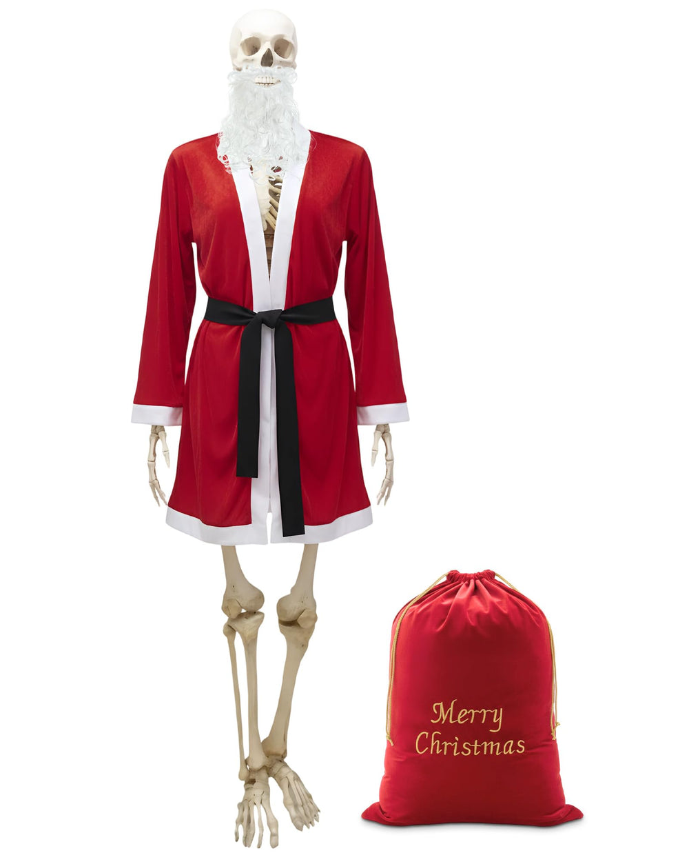 Tarpop front view of extra-large Santa robe showing festive fit