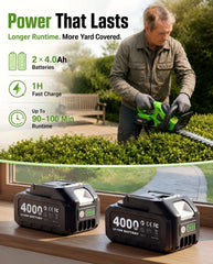 TaskStar two 4.0Ah batteries and fast charger displayed for extended runtime benefit