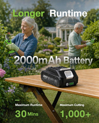 TaskStar 2000mAh battery with fast charger highlighting longer runtime and quick recharging