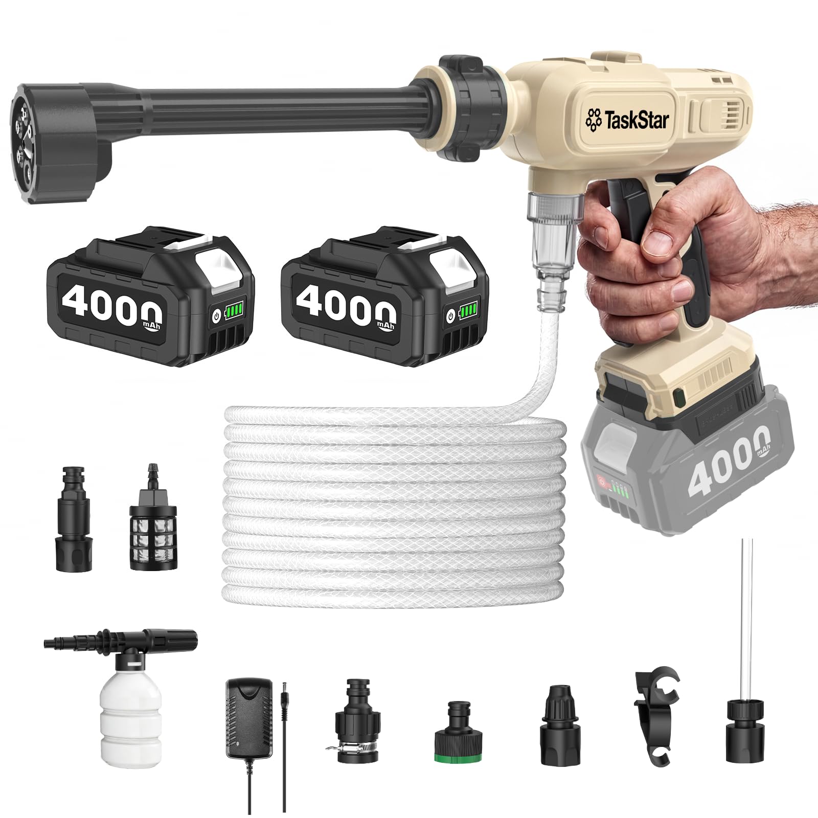 TaskStar front packaging showing portable washer and accessories for immediate use