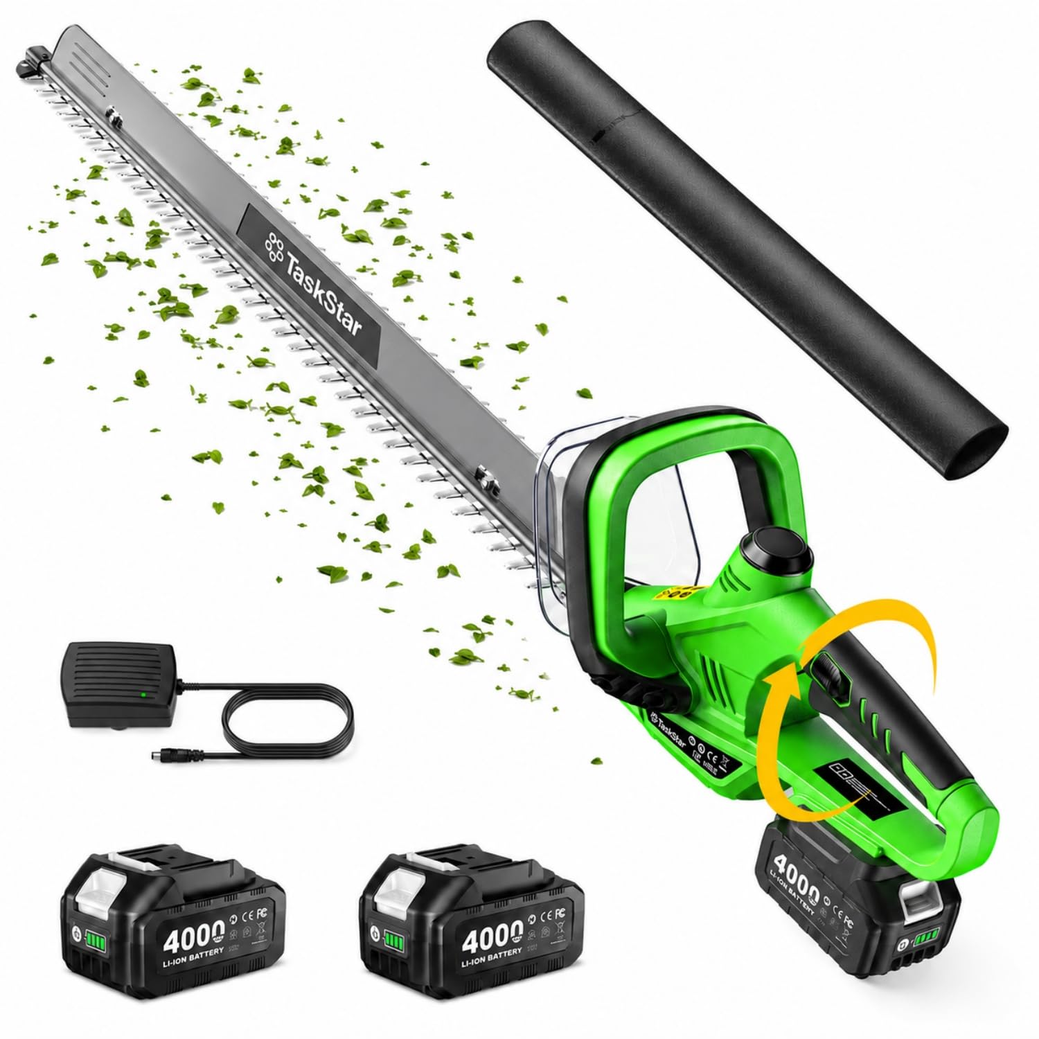 TaskStar front view of 22-inch hedge trimmer showing full tool and blade for efficient trimming
