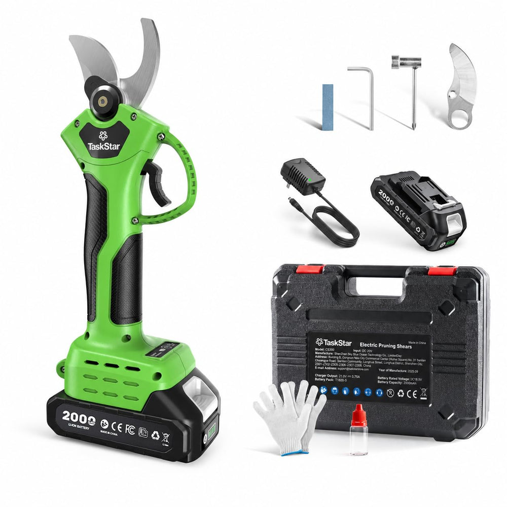 TaskStar front view of cordless pruning shears showing ergonomic grip and controls for comfortable use