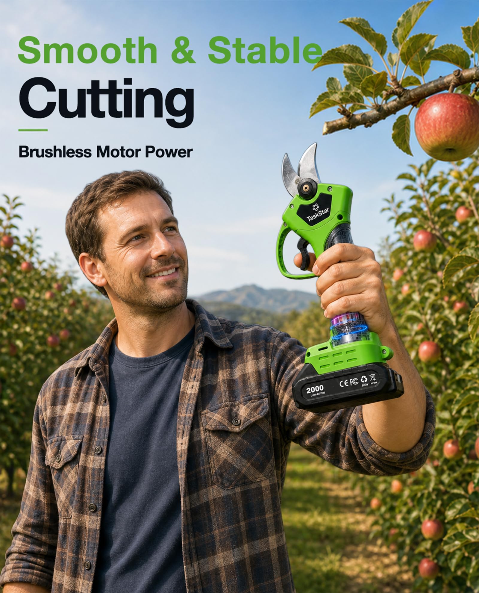 TaskStar in-hand showing one-handed control for reduced hand strain during pruning