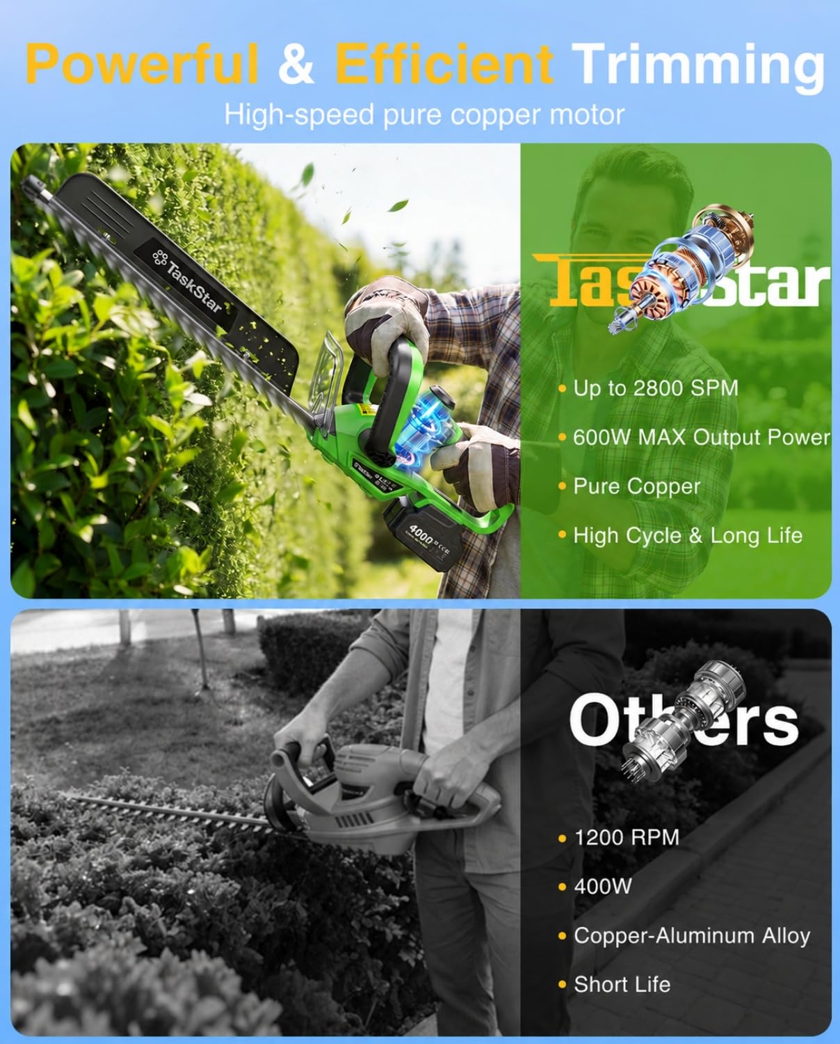 TaskStar in use trimming a fence-line hedge for faster, neater results