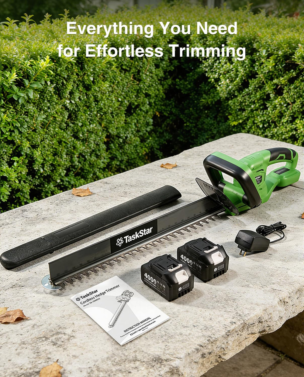 TaskStar gardener using trimmer in garden showing comfortable, precise work