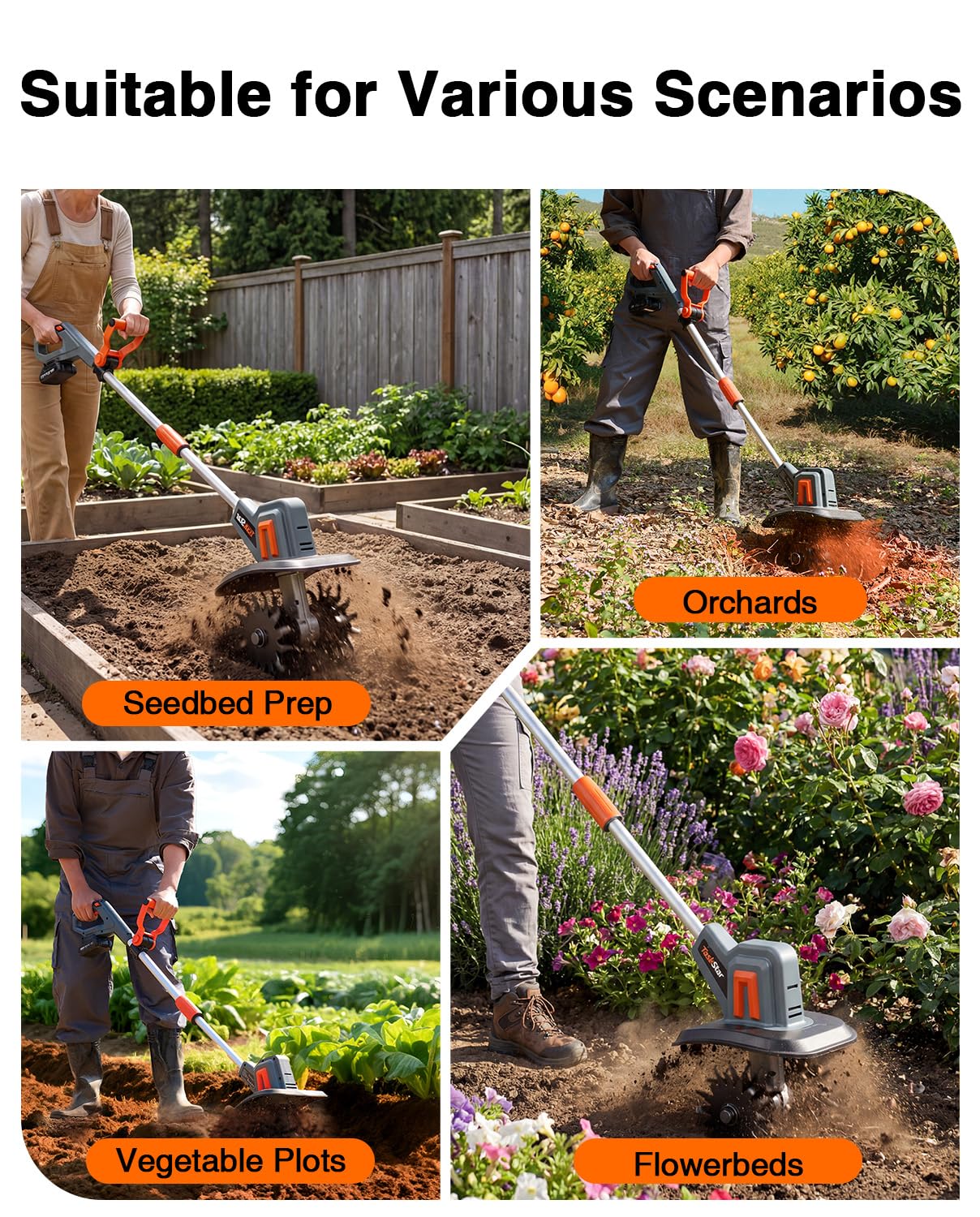 TaskStar in a patio garden lifestyle scene showing quiet garden work