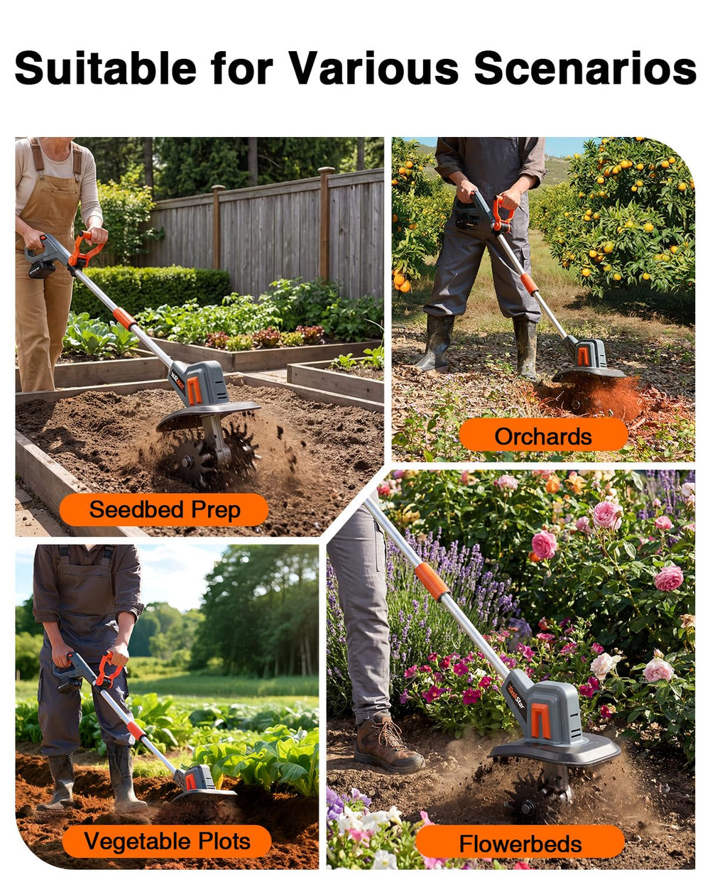 TaskStar in a patio garden lifestyle scene showing quiet garden work