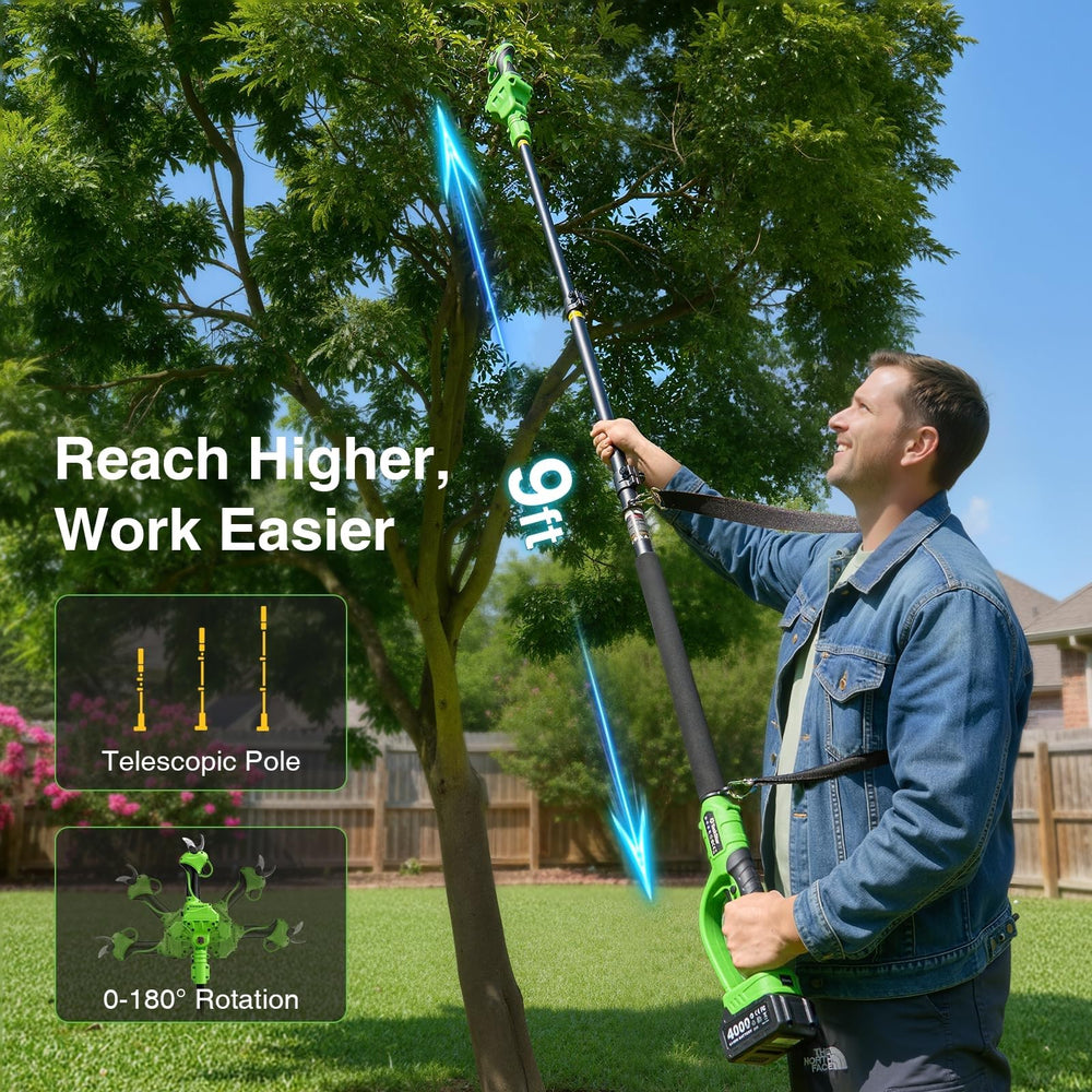 TaskStar telescopic pole extended to 9ft for safe high pruning reach