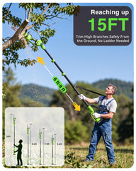 TaskStar telescopic pole extended to 15ft for safe overhead trimming