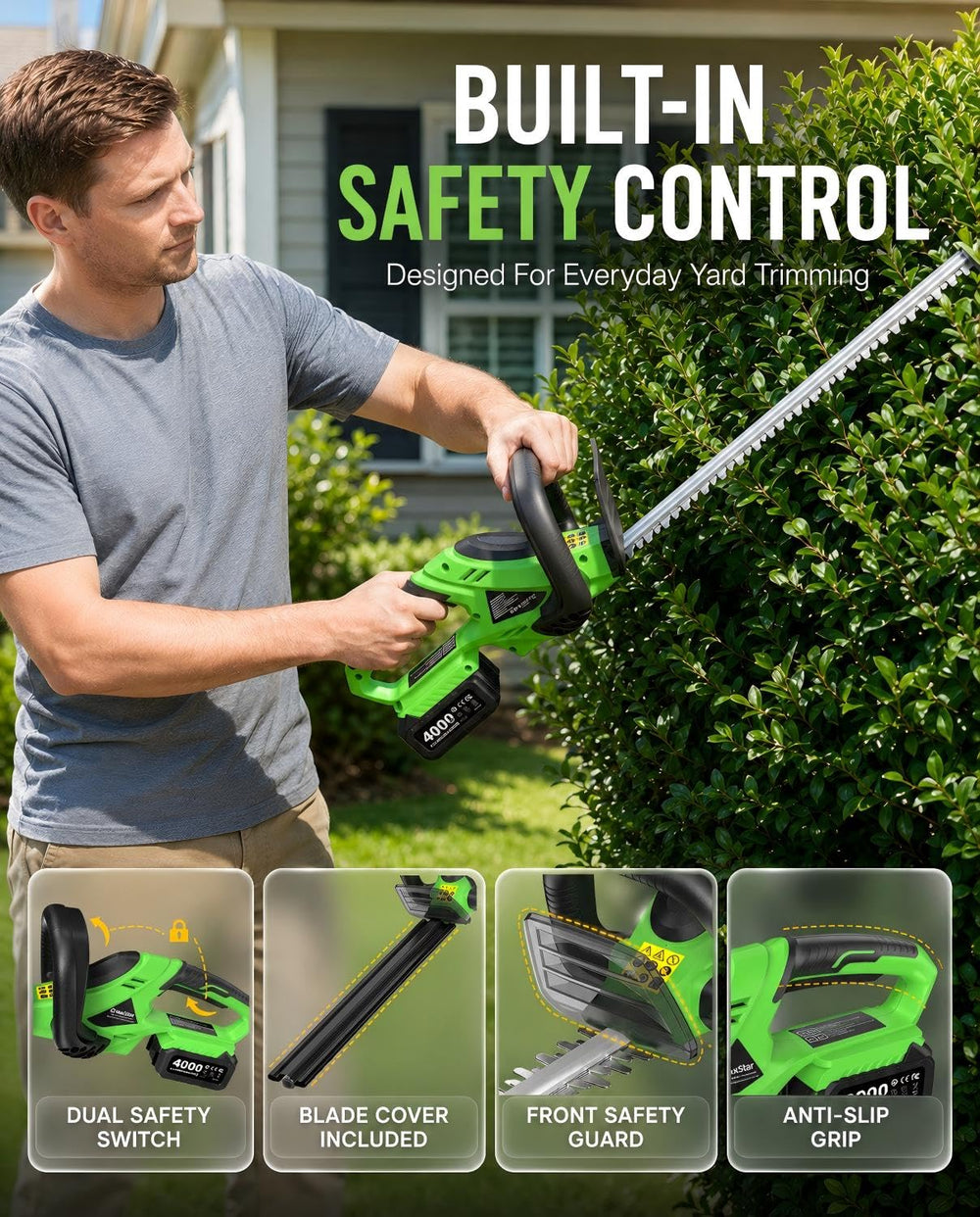 TaskStar trimmer with blade cover stored safely to protect teeth and for secure transport