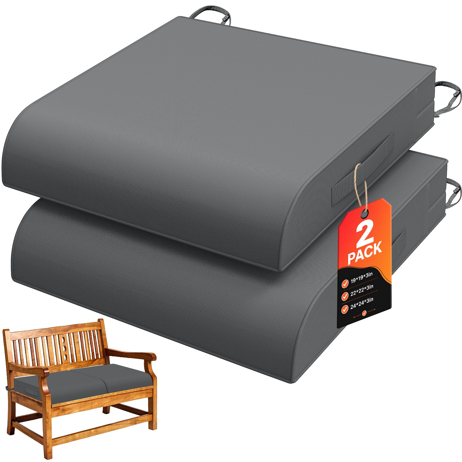 TasticTotes front view of grey cushion set highlighting weather protection