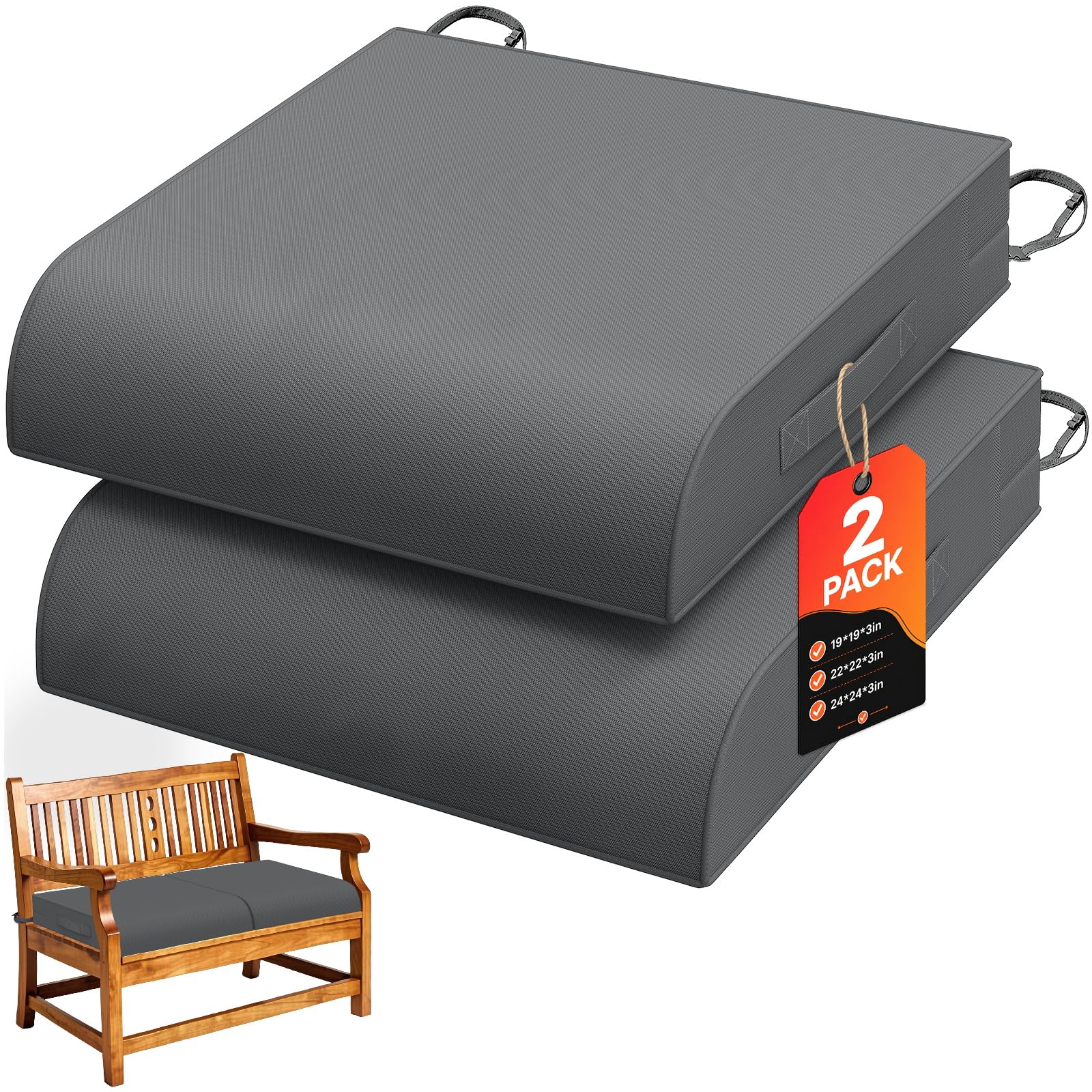 TasticTotes front packaging view showing grey cushions and set of two, highlights convenience