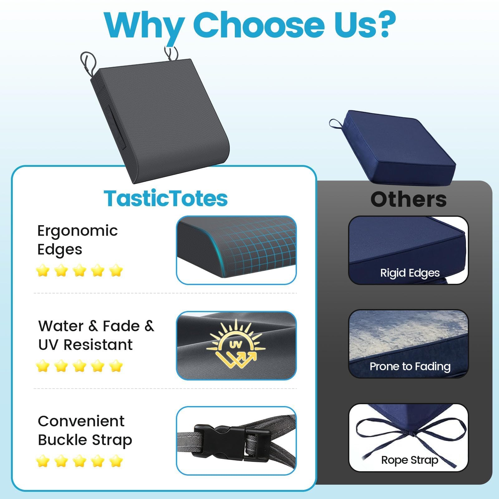 TasticTotes vacuum-packed cushions expanding after unboxing for quick setup
