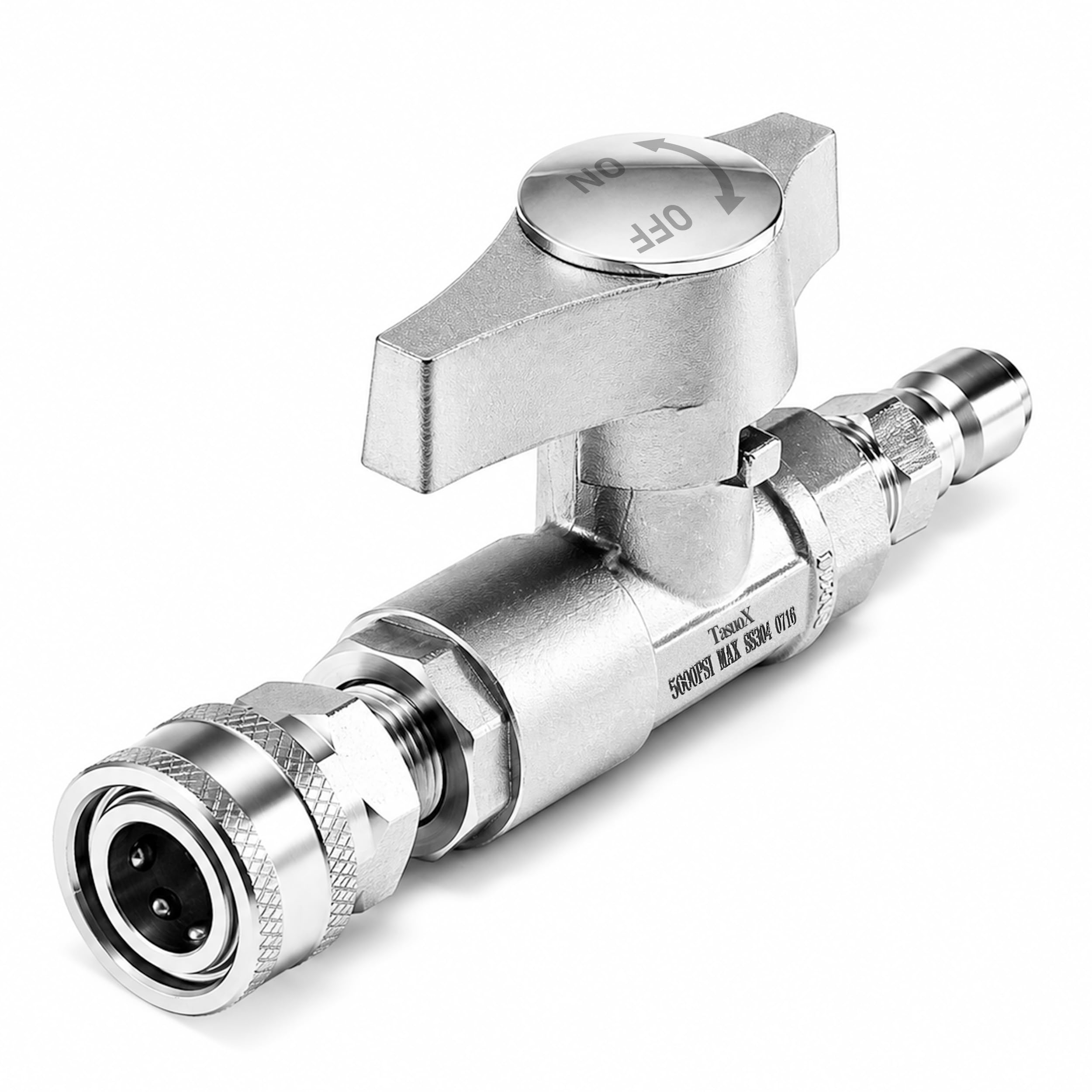 TasuoX front view of 3/8" ball valve showing compact design and quick control