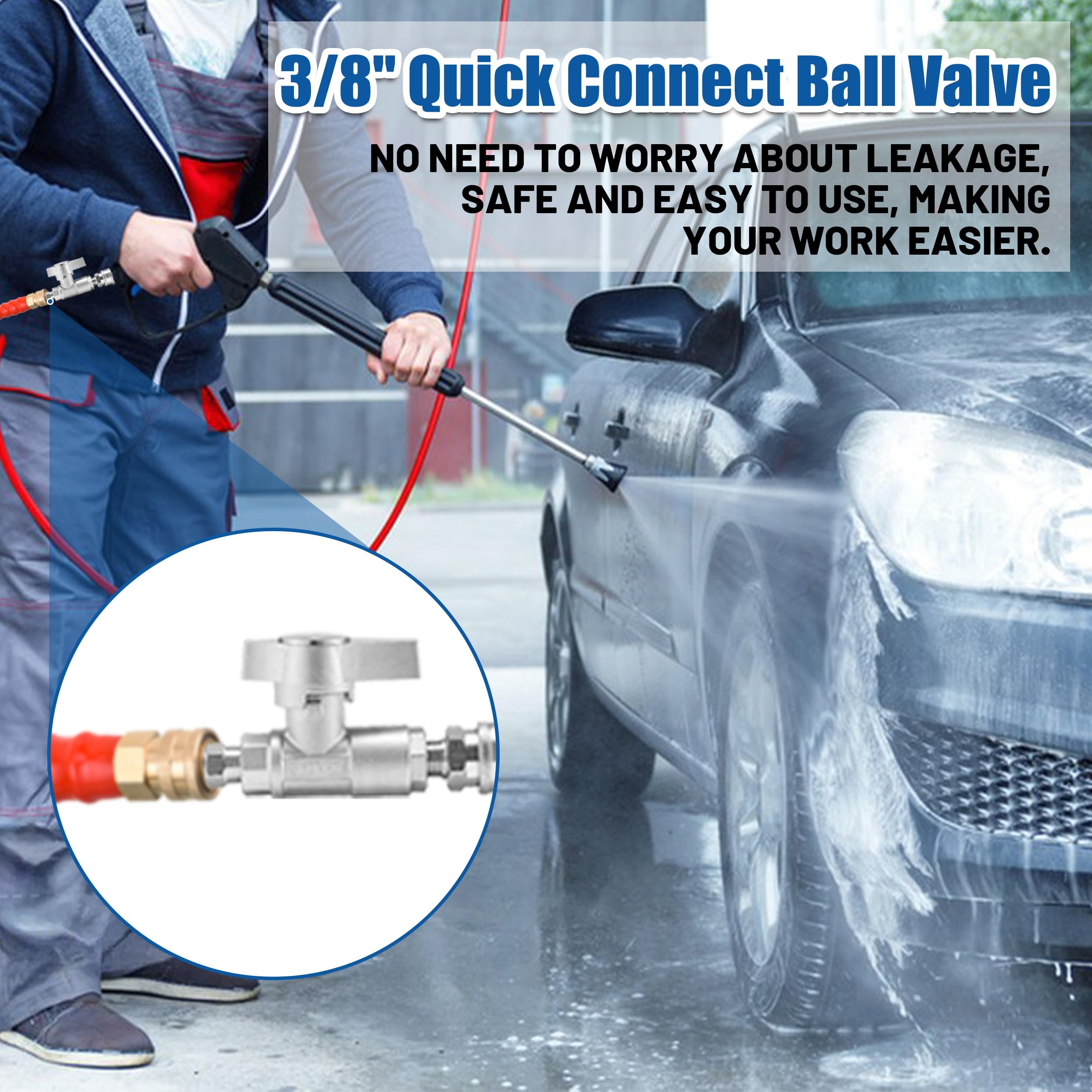 TasuoX valve installed on pressure-washer hose demonstrating seamless compatibility