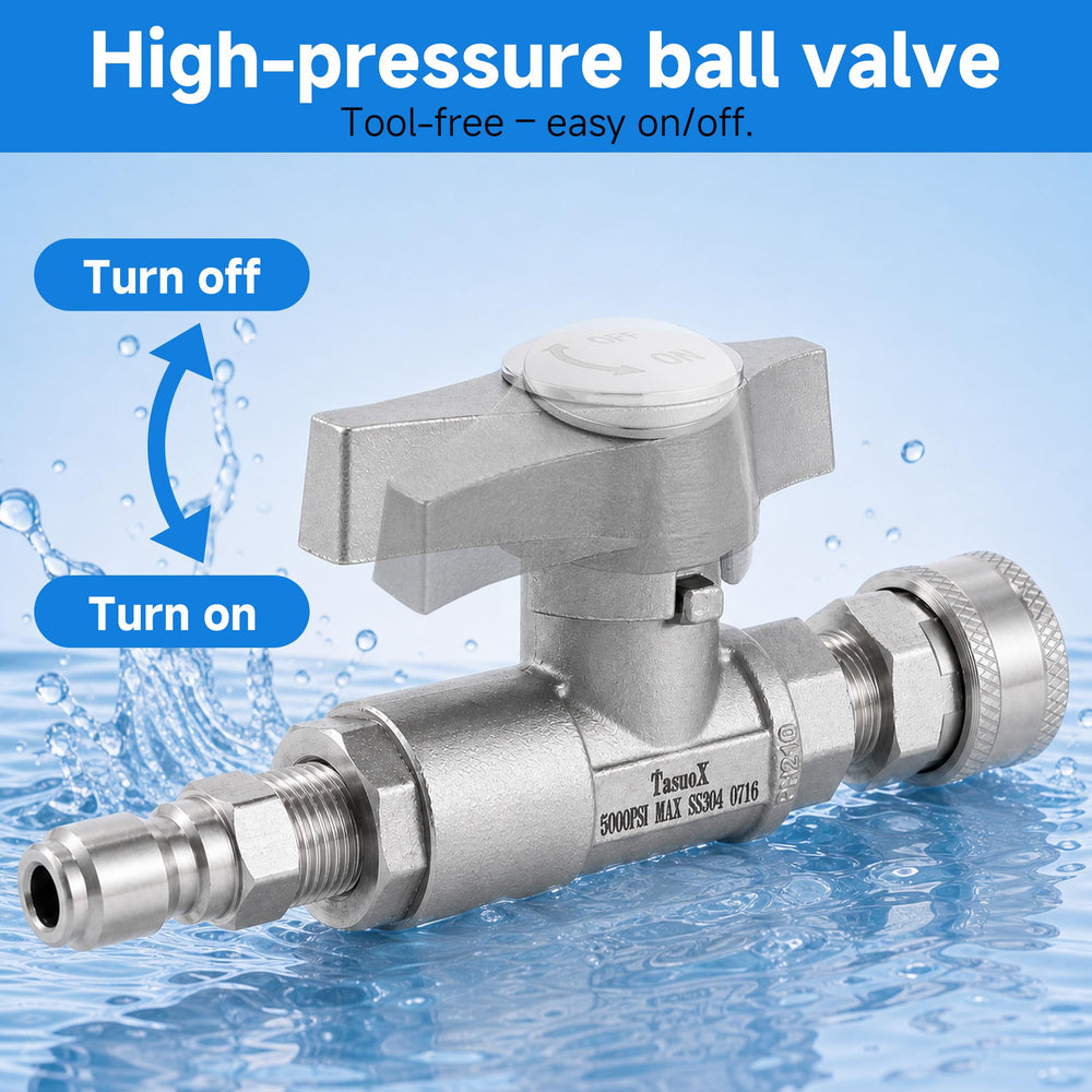TasuoX quick-connect port detail for fast tool-free pressure-washer hookups