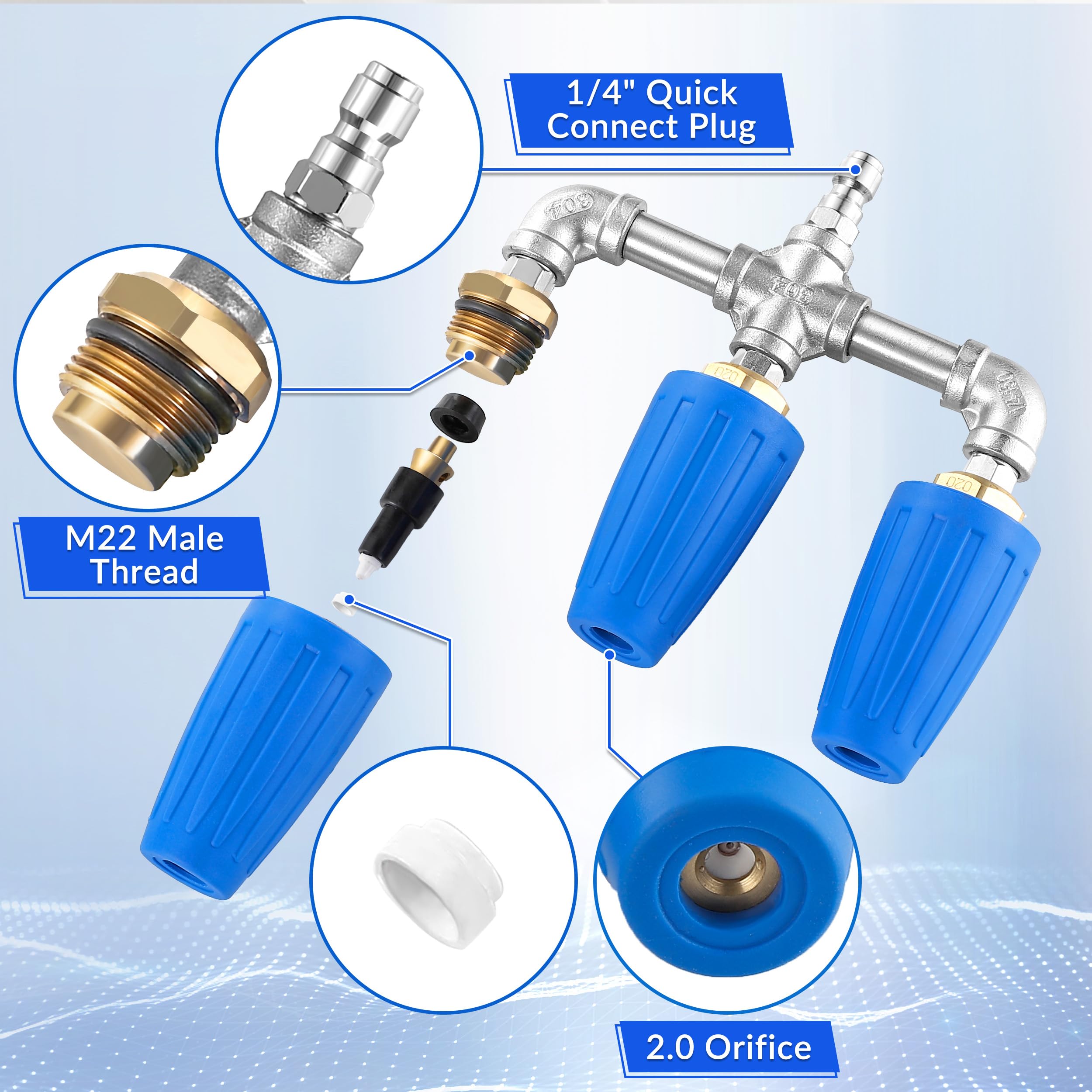 TasuoX nozzle next to a hand for scale showing compact, professional-grade size