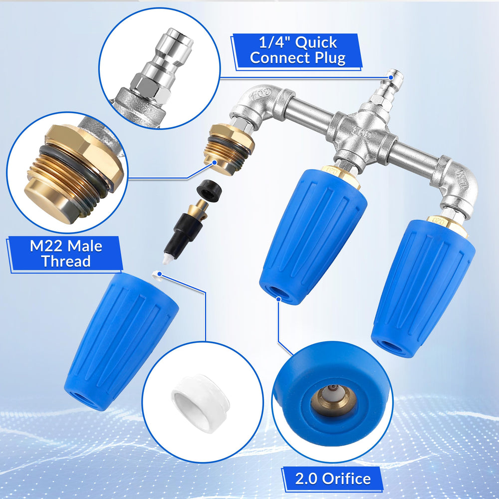 TasuoX nozzle next to a hand for scale showing compact, professional-grade size