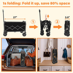 TATAANTY folded wagon in a car trunk demonstrating space-saving convenience