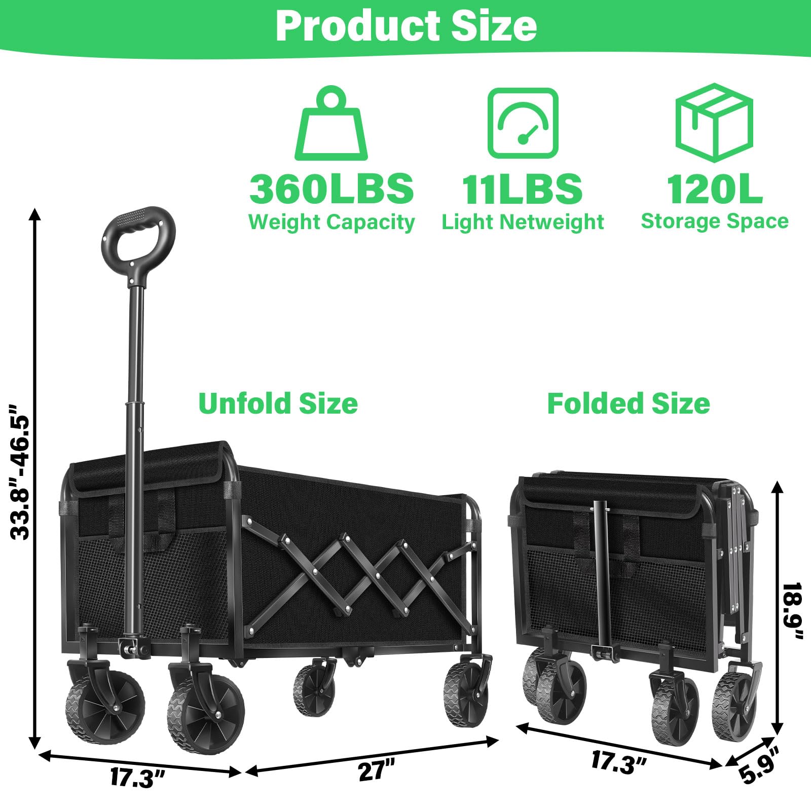 TATAANTY collapsed wagon folded compact for storage and travel, saving trunk and closet space