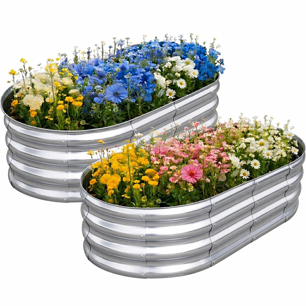 TATAANTY front view of oval raised bed showing clean profile and curb appeal