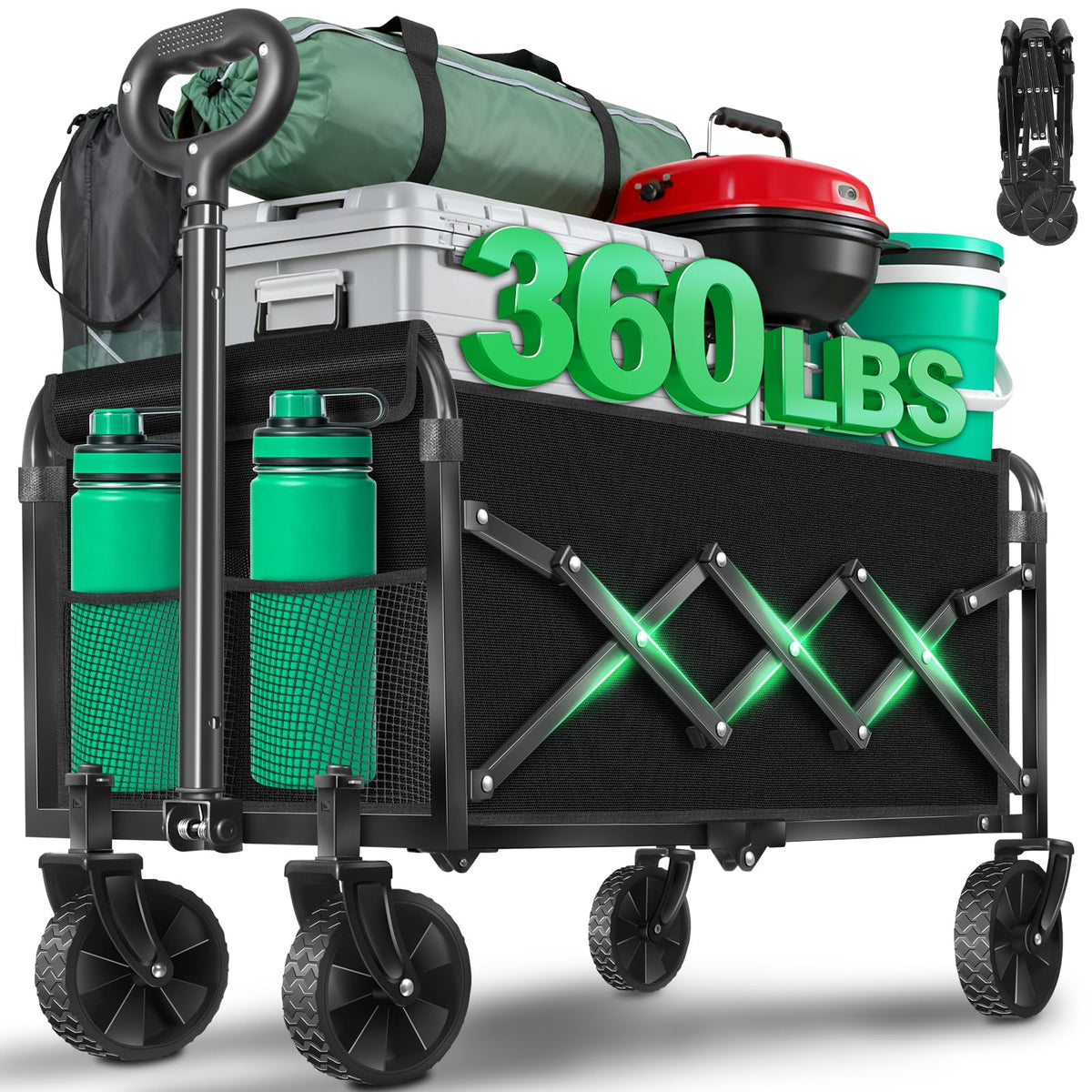 TATAANTY front view of foldable wagon showing roomy cargo and sturdy frame for effortless hauling