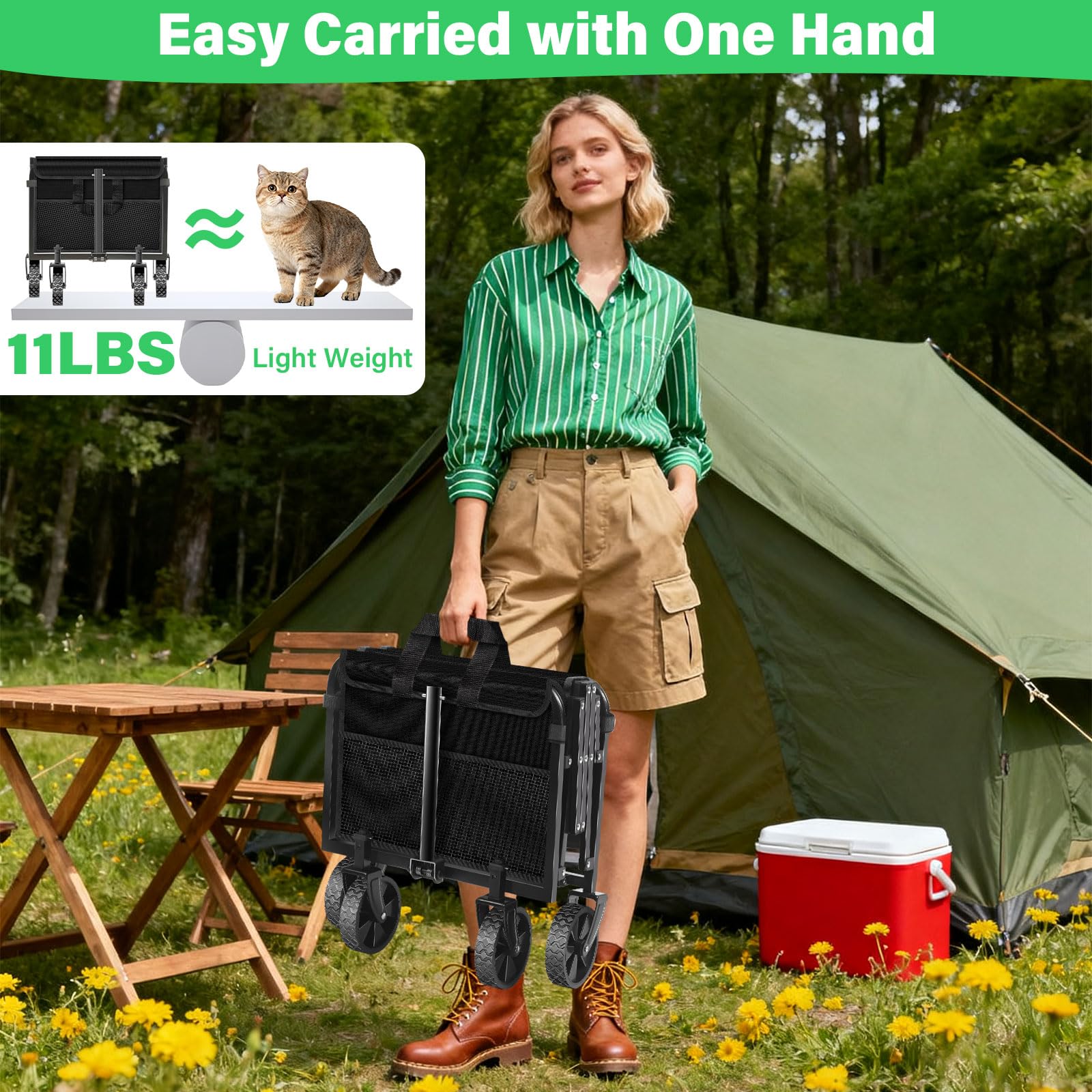 TATAANTY adjustable handle with integrated cup holder for comfortable pulling and beverage convenience